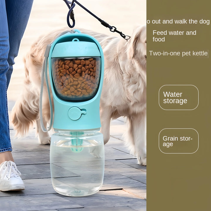 Portable Pet Water Bottle with Food Storage – 2-in-1 Travel Feeder for Dogs & Cats